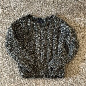 Green, blue, white oversized knit cable sweater